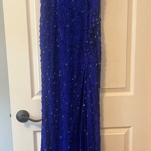 Elegant Blue Sequin Prom Dress